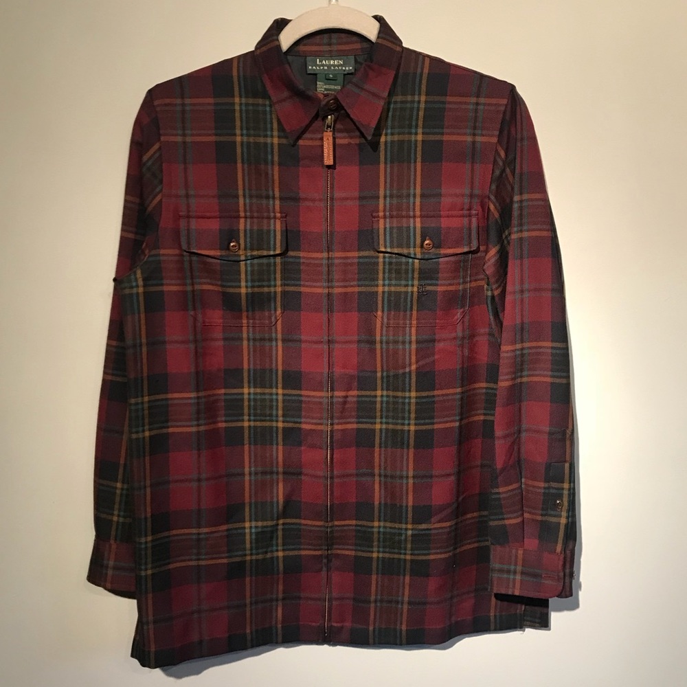 Lauren Ralph Lauren burgundy plaid jacket zip up